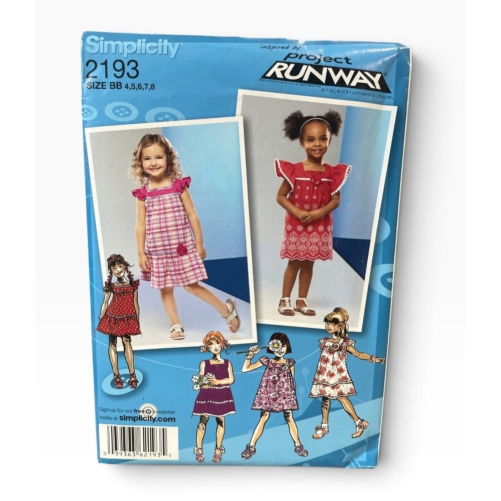 Simplicity Sewing Pattern 2193 Toddlers Children Size BB 4-8 Project Runway